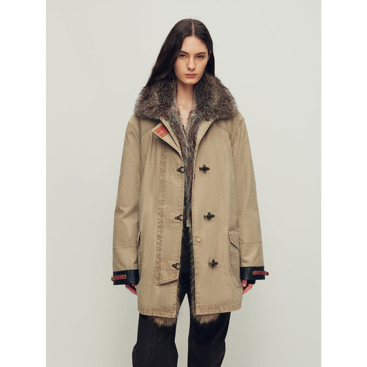 Firelady Women’s Parka With Real American Raccoon Fur Collar – Premium 90% White Goose Down Coat“Winter Street Lights”