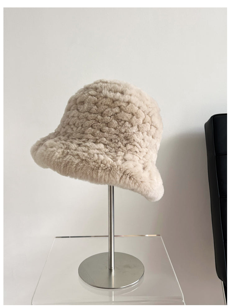 Rex Rabbit Fur Hand-Knitted Bucket Hat