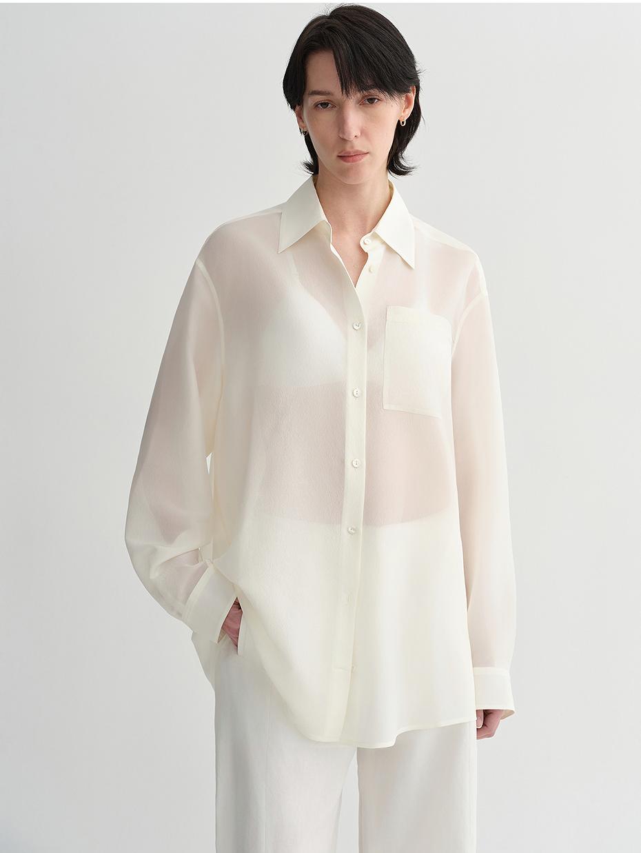 Classic Silhouette Mulberry Silk Acetate Transparent Smooth and Loose Multi-Color Spring and Summer Shirt for Women