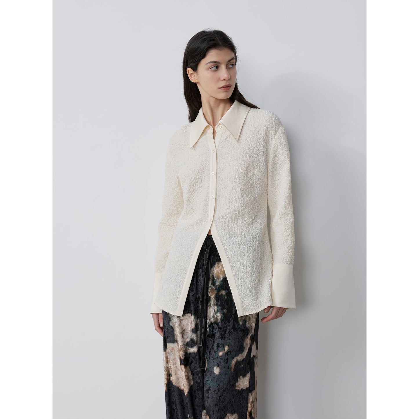 "Art Bubble" Retro Embossed Bubble Cotton Satin Stitching Long-Sleeved Shirt