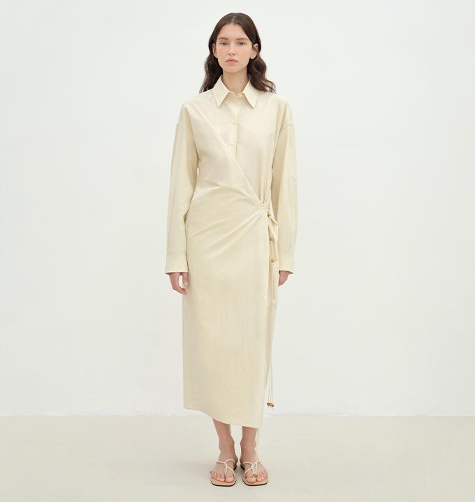 "Romantic Vibes" Cross-Placket Loose Long-Staple Cotton Shirt Dress