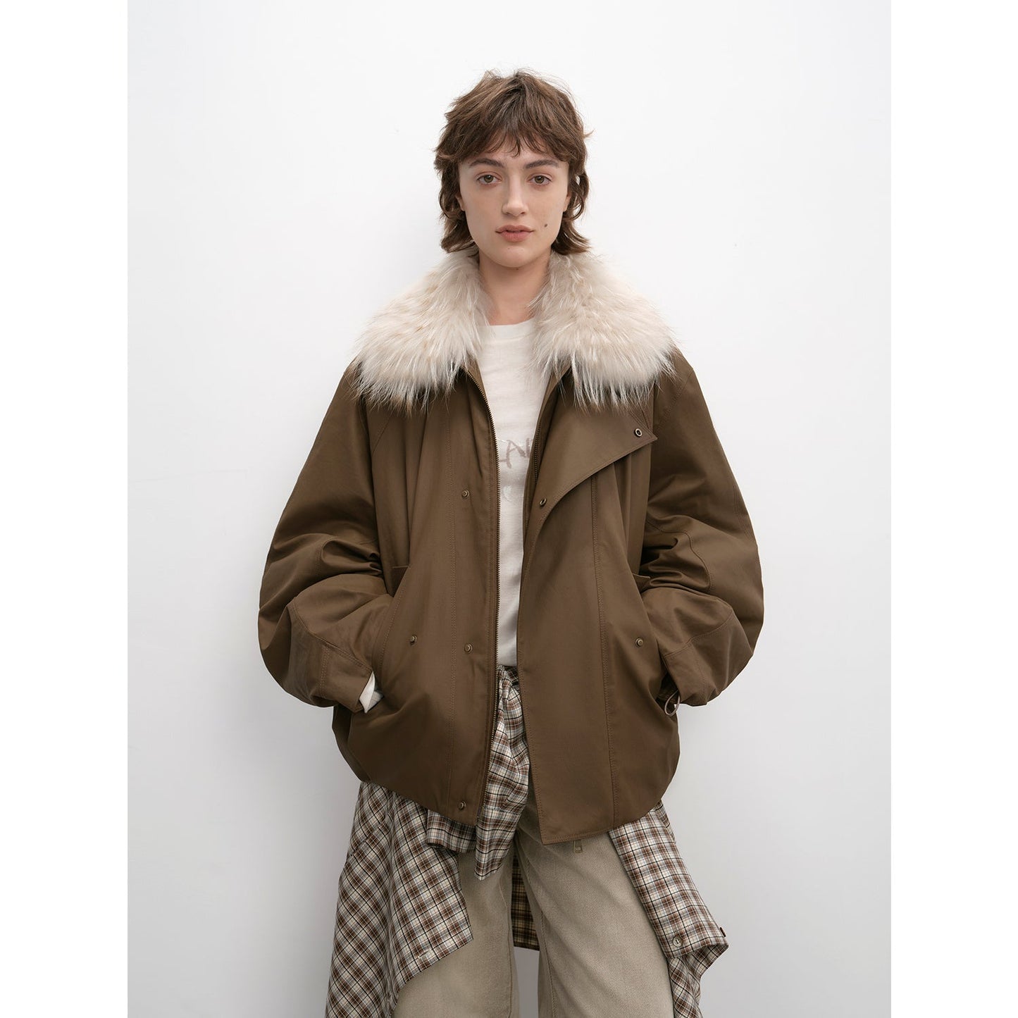 Fireladyfur Women's Warm Short Down Jacket With Raccoon Fur“Cutting-Edge Style”