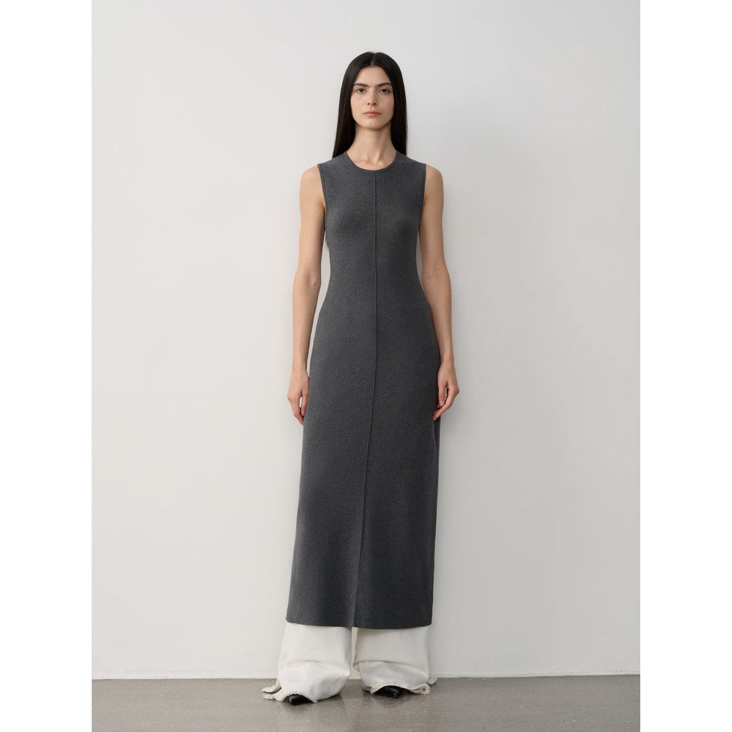 Limited Edition Baslan Merino Wool Extra Long Sleeveless Lazy Knit Dress