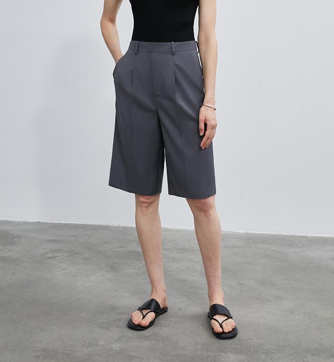 High-Density Mixed Color Cotton and Linen Raw Edge Straight-Leg Suit Pants