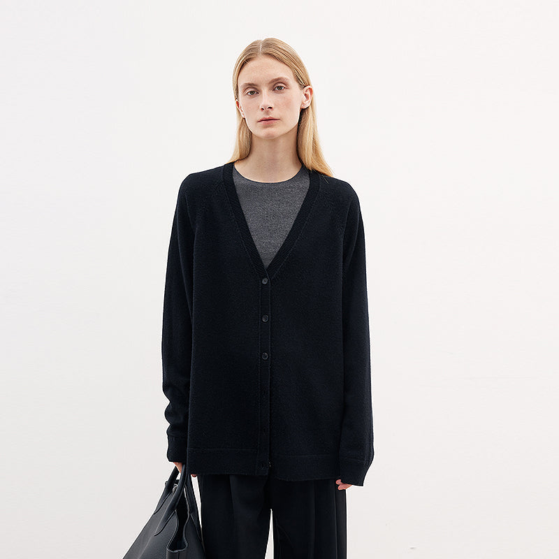 Australian Merino Wool Loose V-Neck Wool Knitted Cardigan