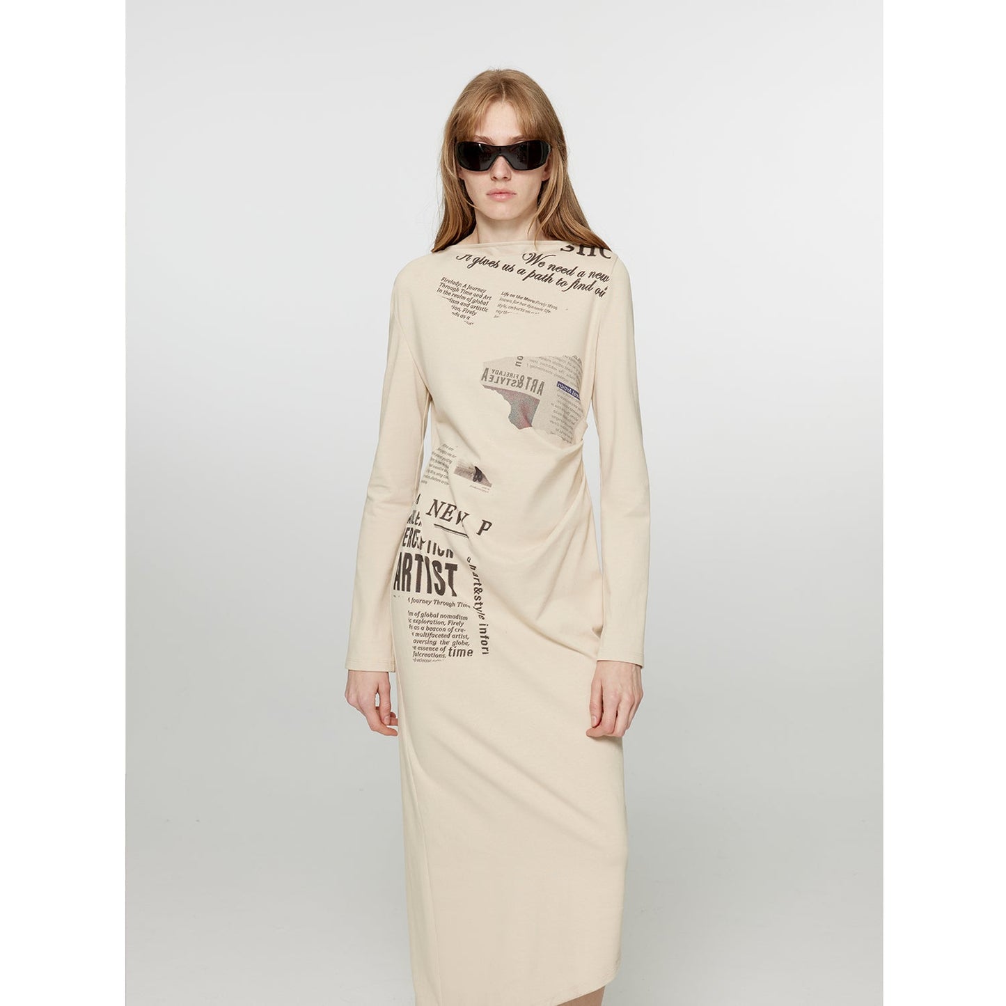 One-Shoulder Bias-Cut Dress Women's Pleated Waist Slimming Long Dress