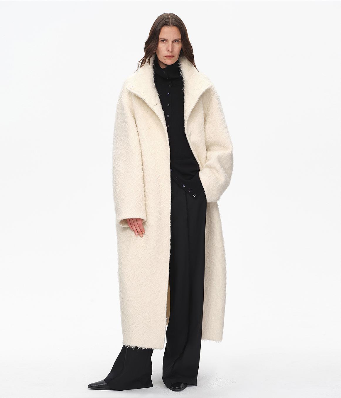 "Song of Snowland"Women's Mohair Wool Stand Collar Coat Autumn and Winter Loose Woolen Coat