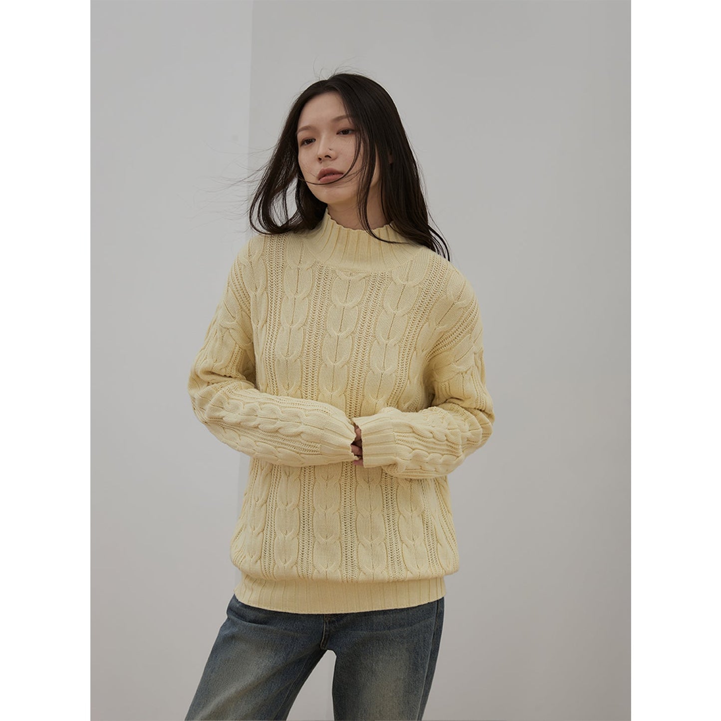Merino Wool Twisted Oversized Sweaters Turtleneck Long Sleeve Top