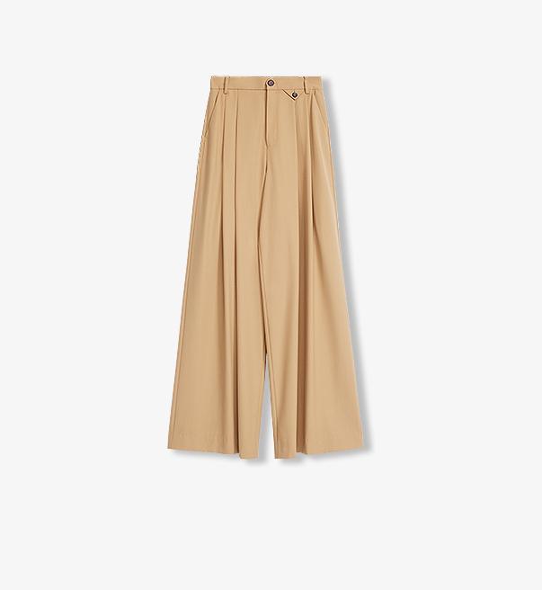 Merino Wool Blended Double Pleated Wide-Leg Pants