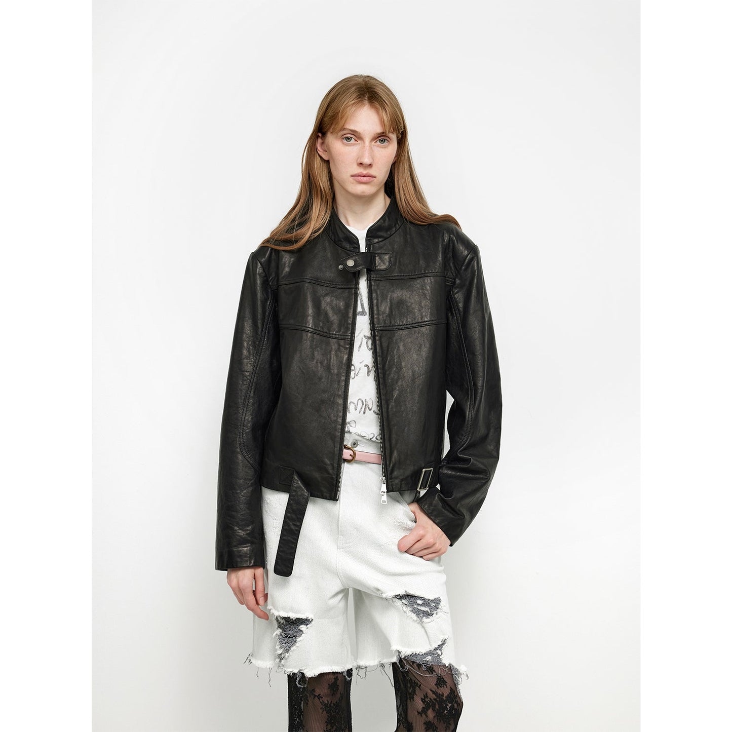 Retro Sheepskin Stand Collar Short Motorcycle Jacket “Caramel Mountain”