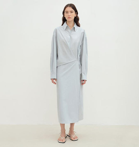 "Romantic Vibes" Cross-Placket Loose Long-Staple Cotton Shirt Dress