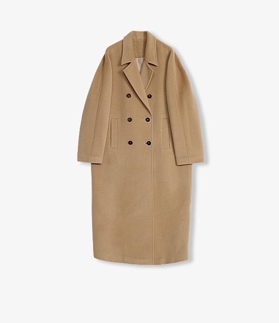 Sheep Wool Cashmere Blend Classic Tie Shoulder Sleeve Double-Breasted Coat