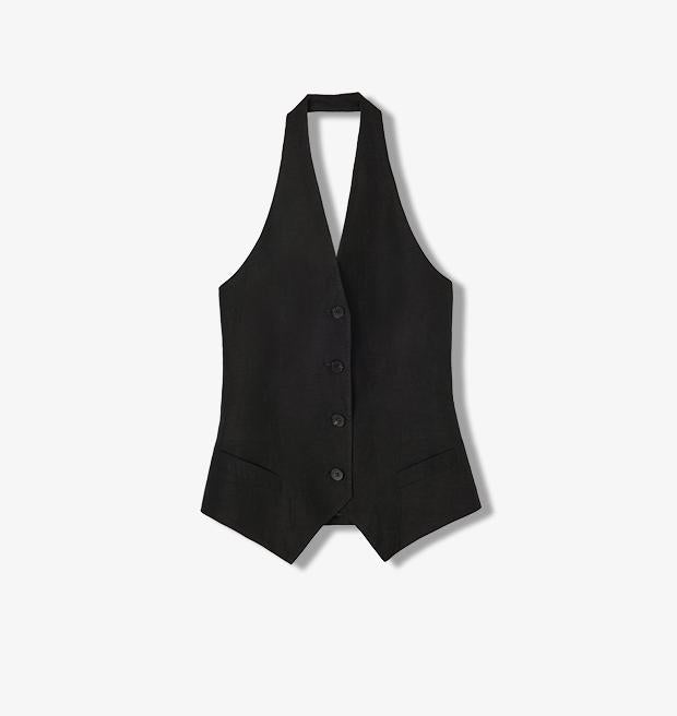 Silk Linen Halterneck Sleeveless Short Vest Women's Top