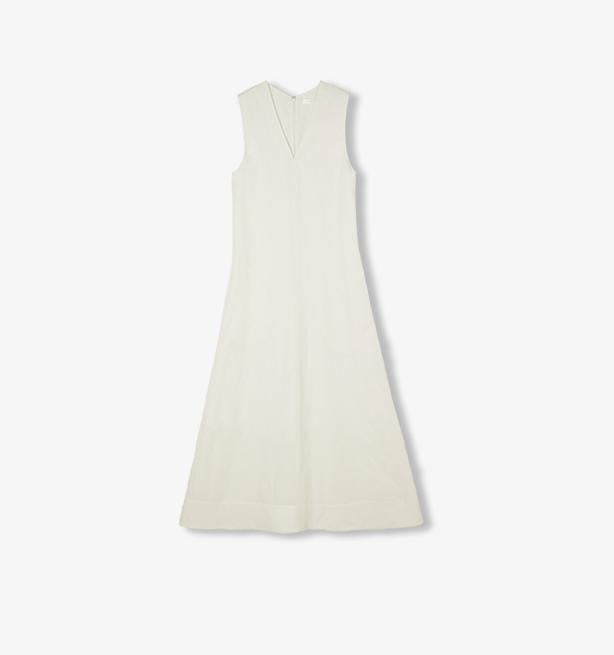 Linen Textured Anti-Wrinkle V-Neck Sleeveless A-Line Dress