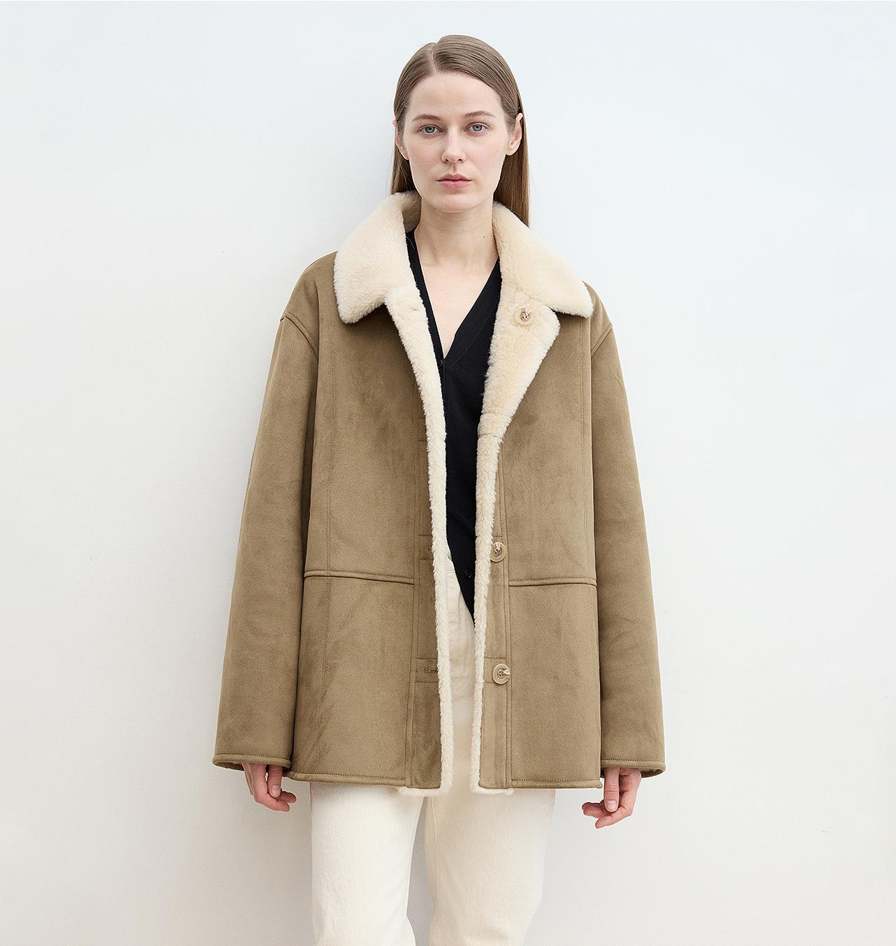 Women's Reversible Sheepskin-Look Jacket With Wool & Suede“Vintage Manor”