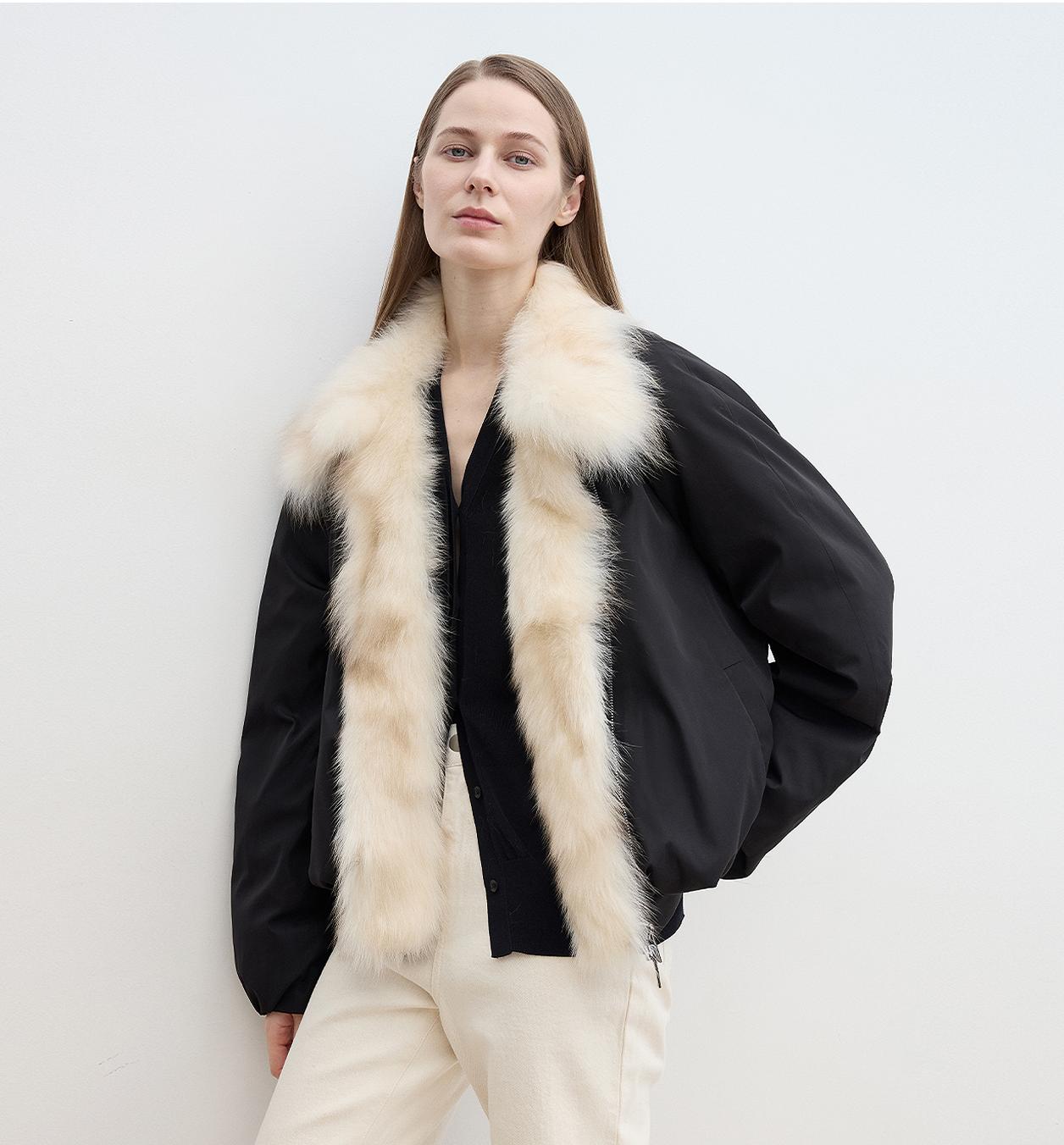 Fireladyfur Women's Detachable Contrasting Fox Fur Collar Down Jacket"Day and Night Rider"