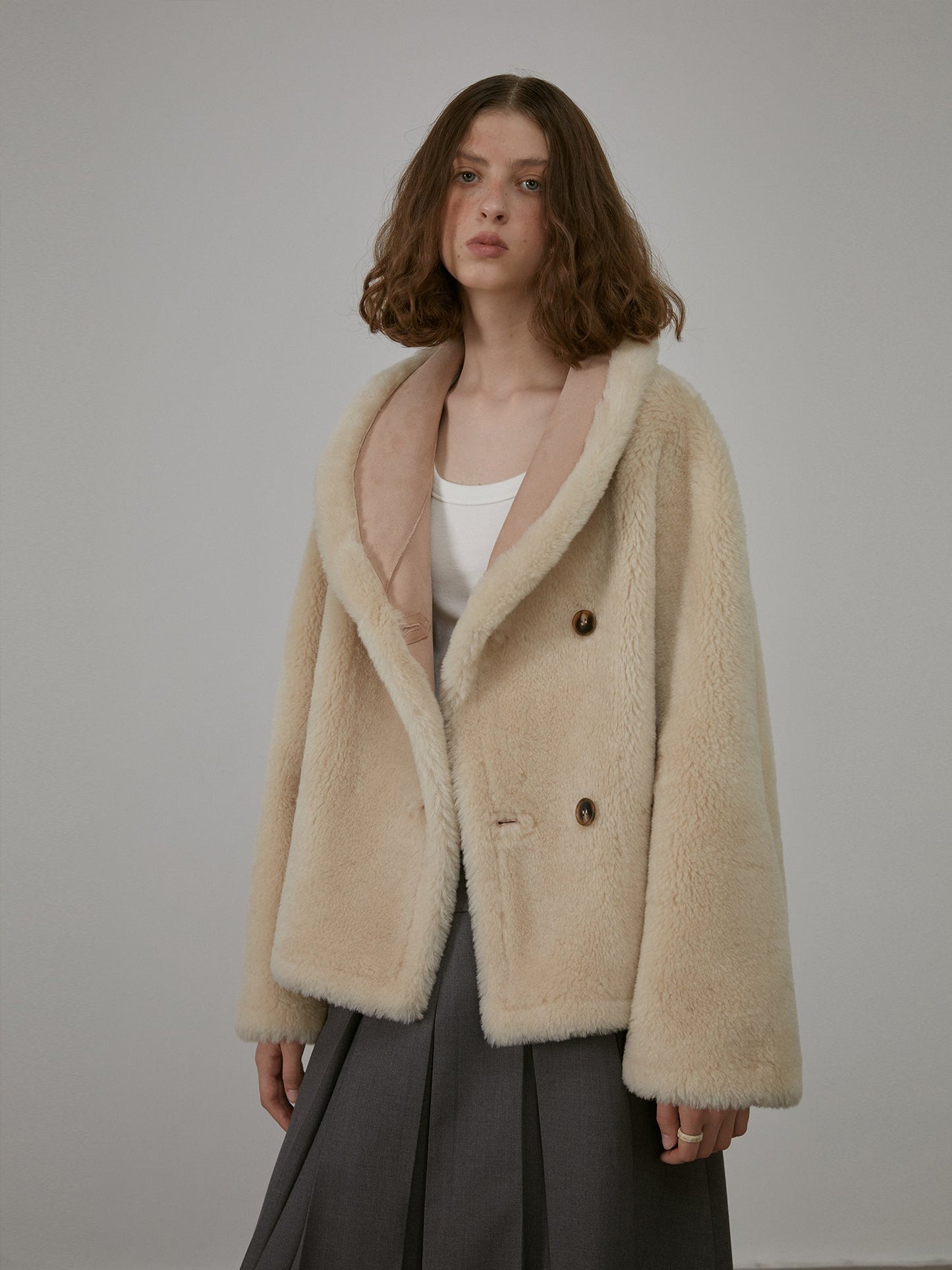 "Bella Poetry" Reversible Artificial Compound Leather Shearling Short Jacket