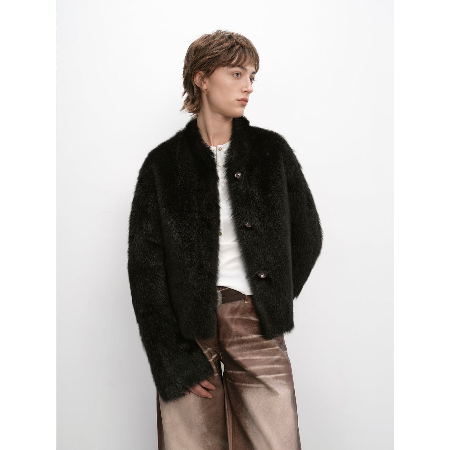 "Healing Eros" Casual Stand-Up Collar Short Tuscan Sheepskin Fur Coat Winter