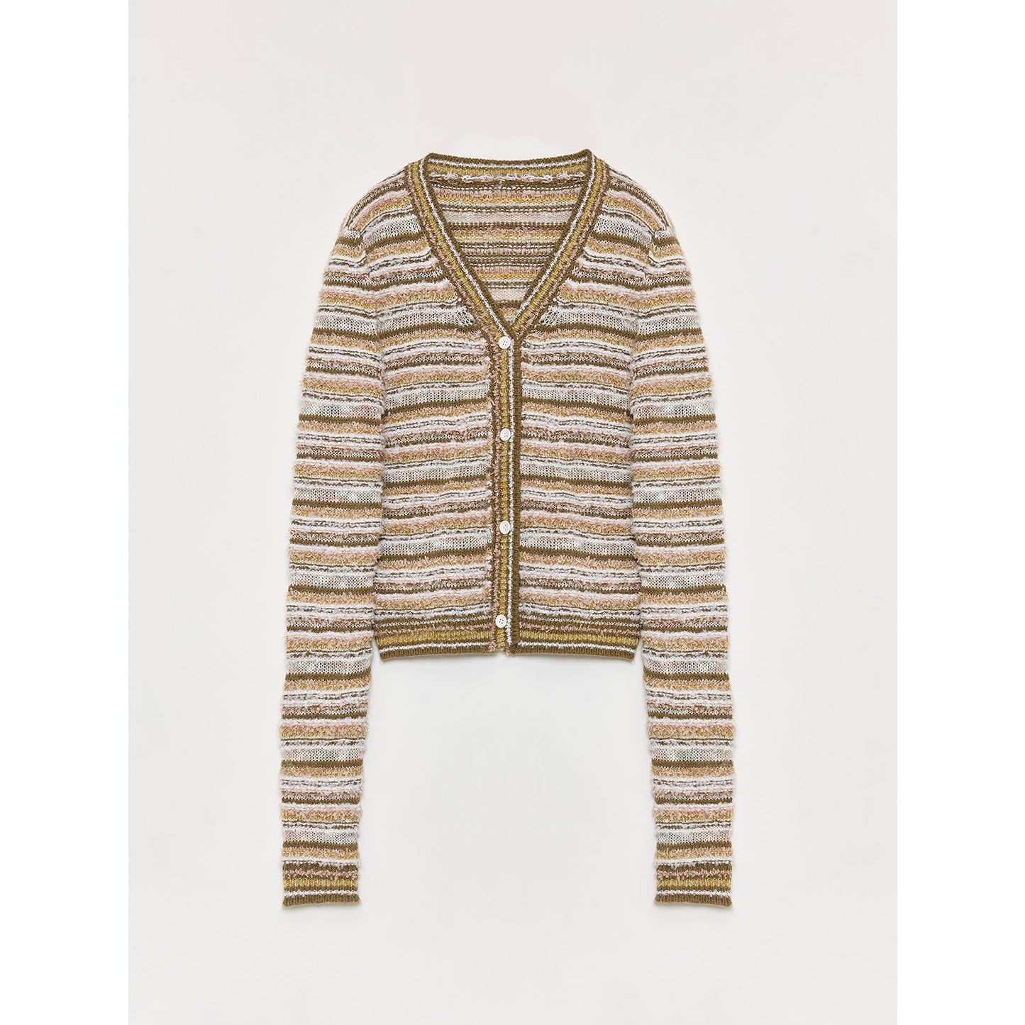 "Nice Weekend" Striped Mixed Woven V-Neck Early Spring Layered Knitted Cardigan Top/Vest