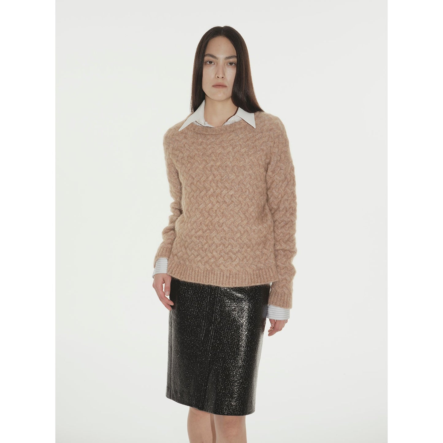 Classic Mohair Pullover Sweater w/ Textured Knit and Warmth-Enhancing Round Neck