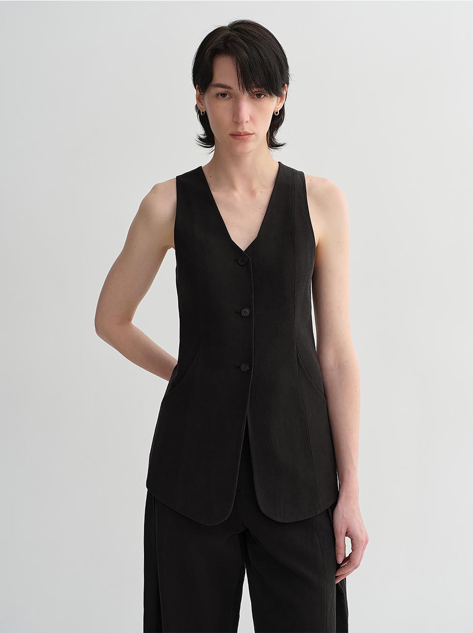 Mulberry Silk Linen V-Neck Vest Summer Suit for Women