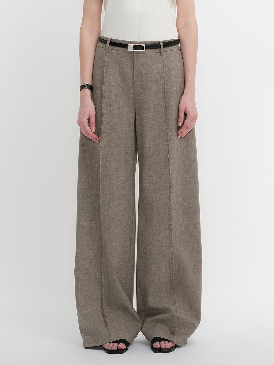 Worsted Wool Commuter Classic Drapey Raw Edge Loose Straight Wide-Leg Pants