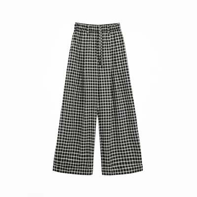 "Plaid Accent" National Style Tencel Acetate Jacquard/Drape Linen Plaid Retro Casual Pants Spring