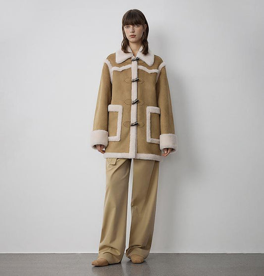 "Western Sunset"Winter  Wool Artificial Compound Suede Shearling Fur Coat for Women