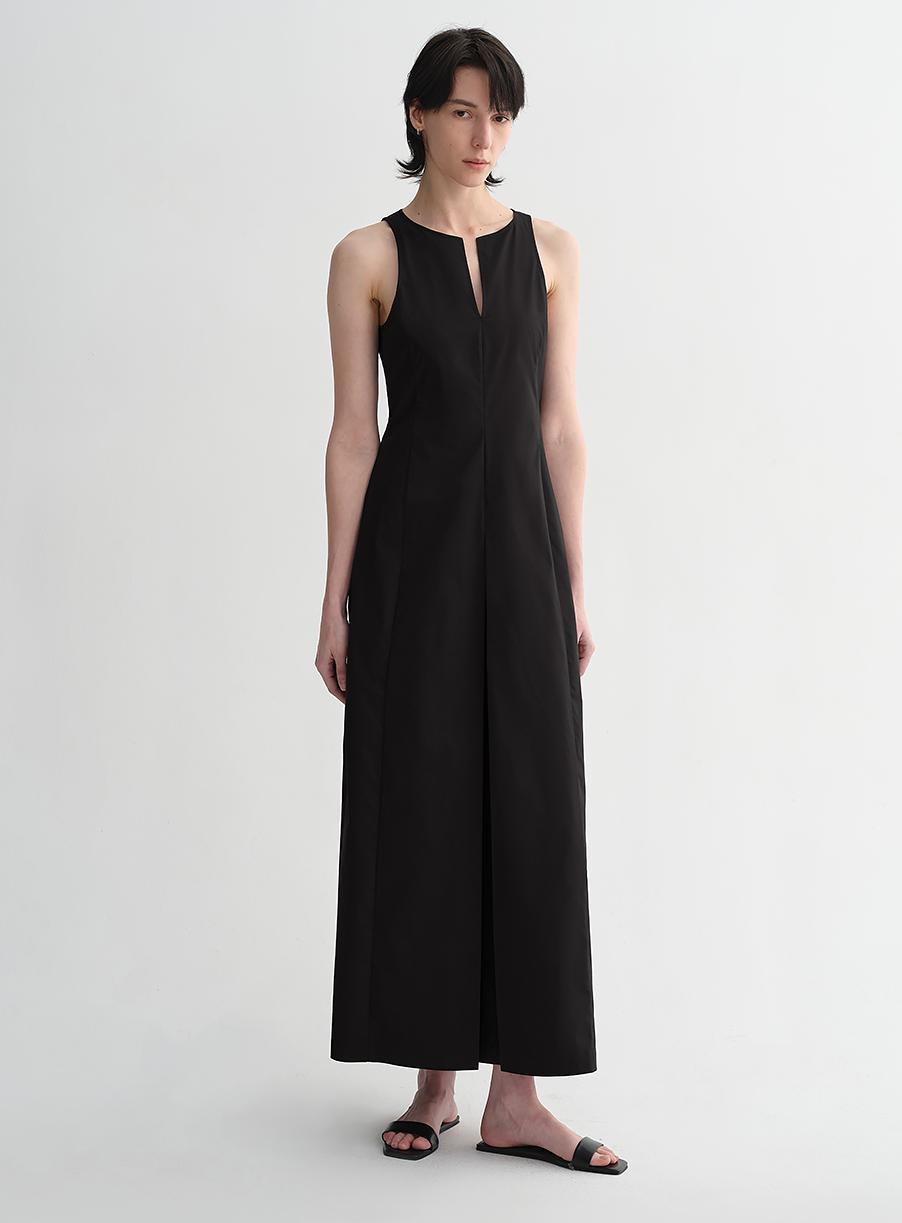 Shaped I-Shaped Pleated V-Neck Commuting Slim-Fitting Split Vest Dress for Women