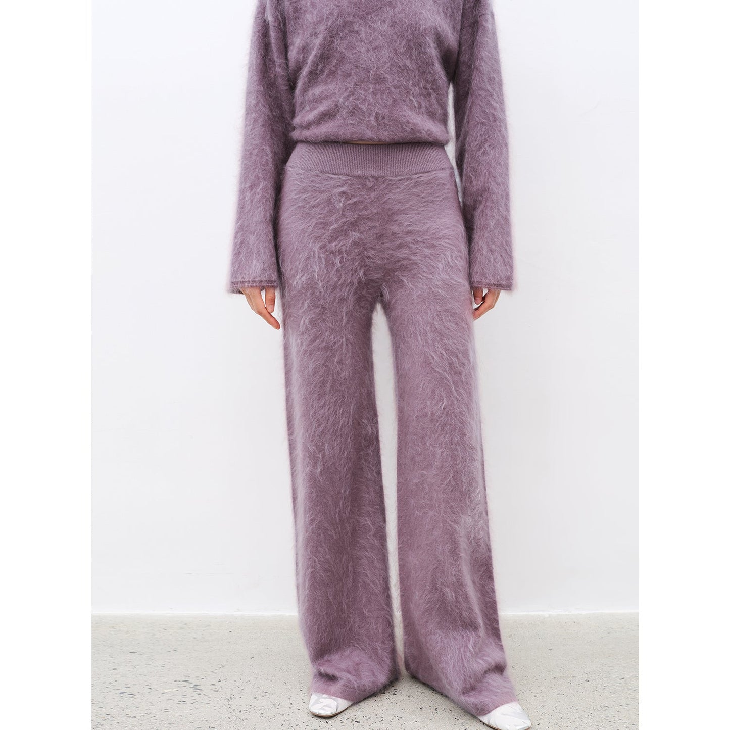 Purple Women's Sweater 2 Piece Outfit Cashmere Jumper Comfortable Loose-Fit Crewneck Top Wide Leg Pants Fall Lounge Set