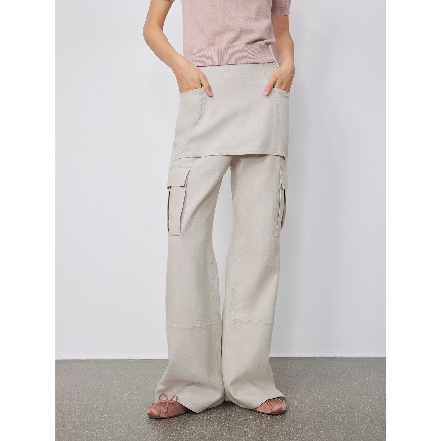 "Free to Run Away" Miu Style Fake Two-Piece Workwear Micro-Flared Casual Pants Low-Waist Slim Zipper Trousers for Women