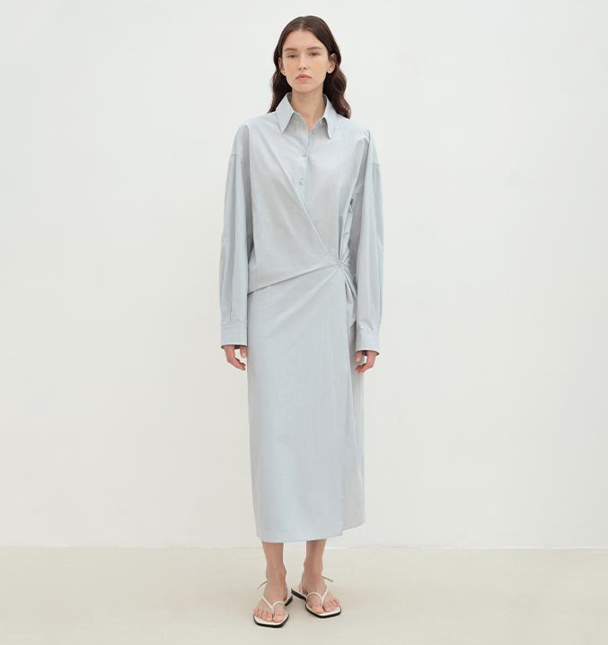 "Romantic Vibes" Cross-Placket Loose Long-Staple Cotton Shirt Dress