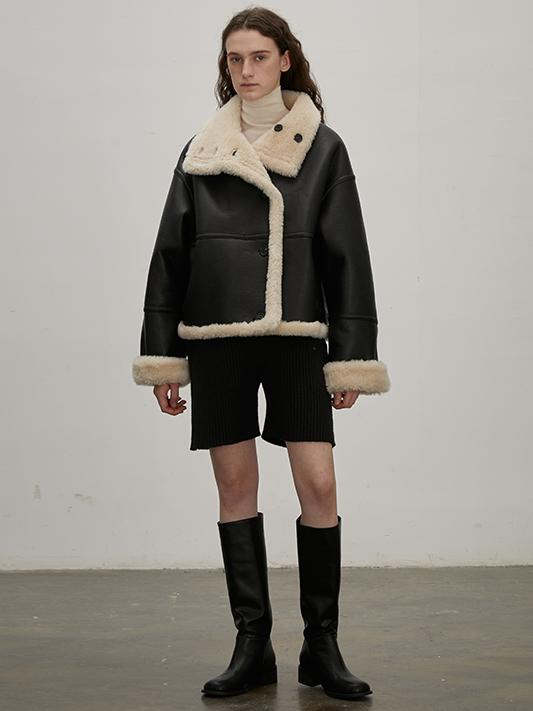 Fireladyfur Women's Faux Leather Shearling Jacket - Long Reversible Wool Coat Christmas Elk Design