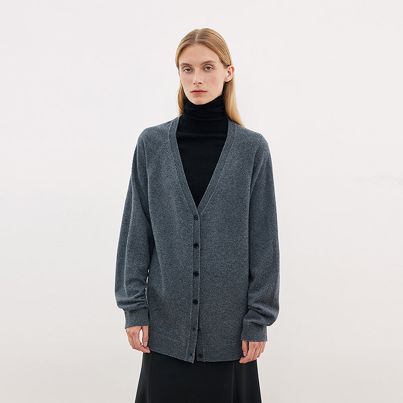 Australian Merino Wool Loose V-Neck Wool Knitted Cardigan