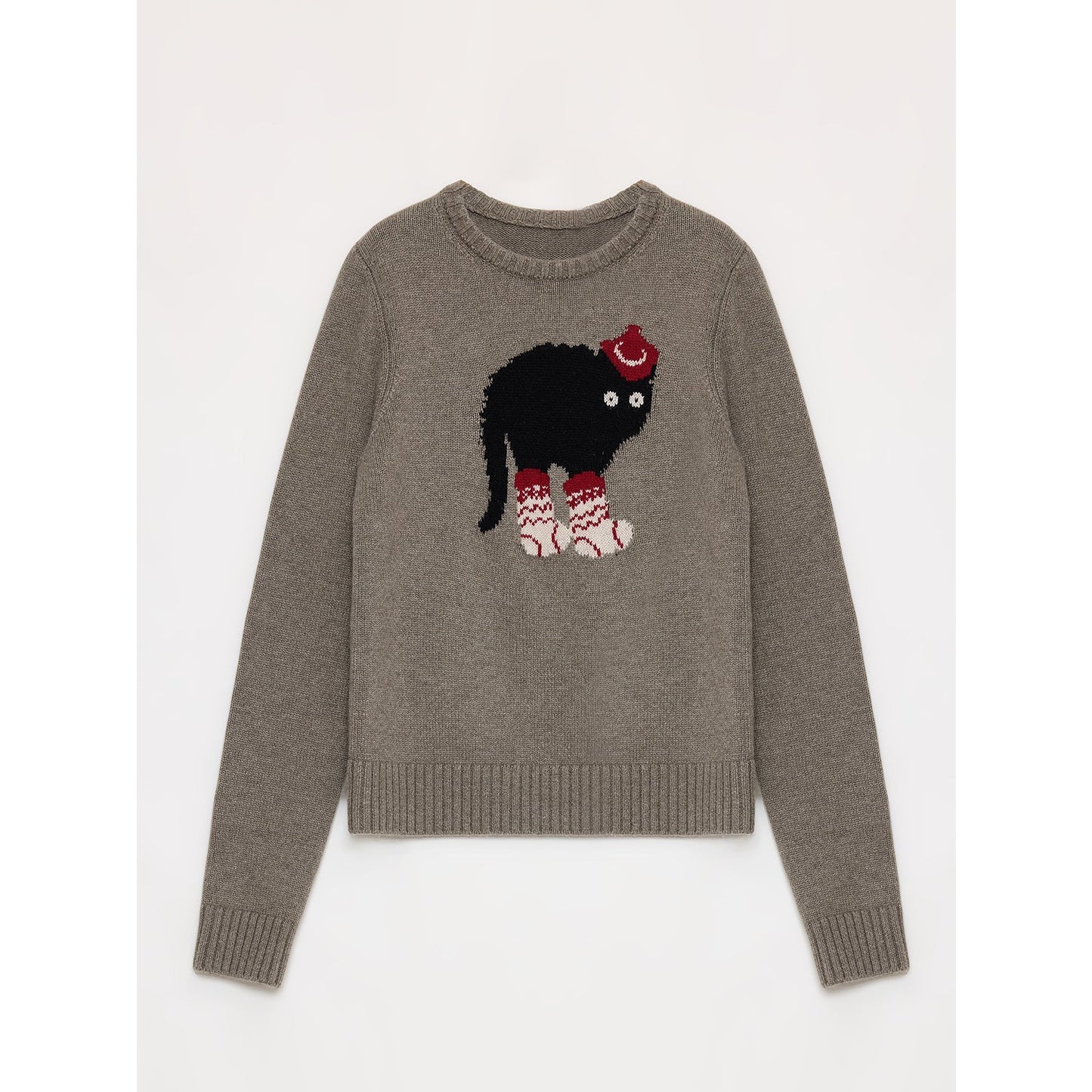Wool Cotton Blend Animal Jacquard Round Neck Sweater for Women
