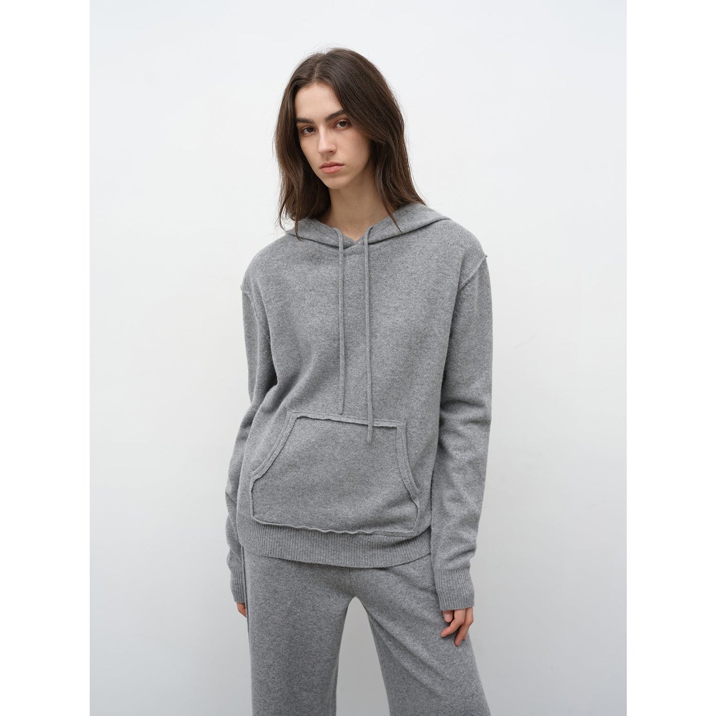 Stylish Casual Sports Wool Knit Hoodie and Straight-Leg Leisure Pants Set