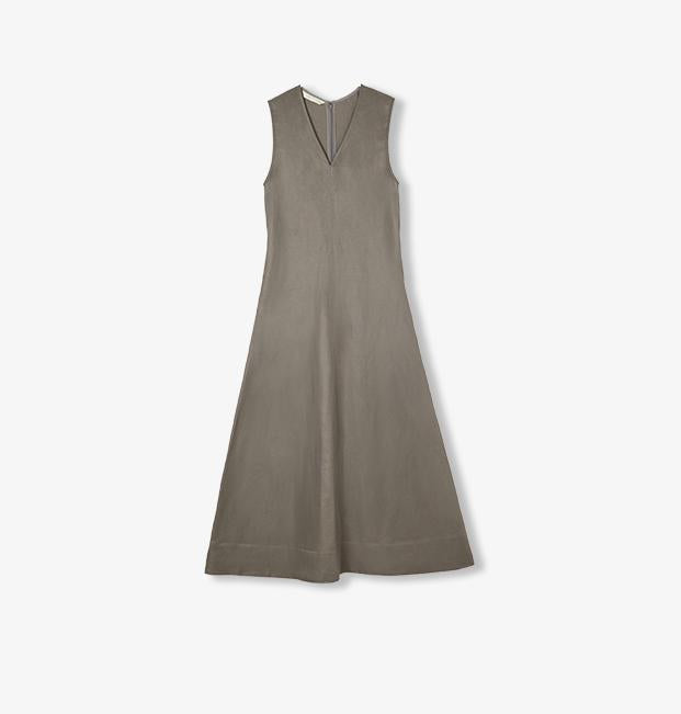 Linen Textured Anti-Wrinkle V-Neck Sleeveless A-Line Dress
