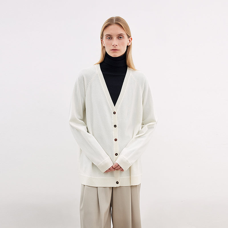 Australian Merino Wool Loose V-Neck Wool Knitted Cardigan