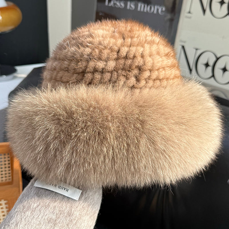 Mink Fur Hat Women Autumn Winter Fox Fur Bucket Hat