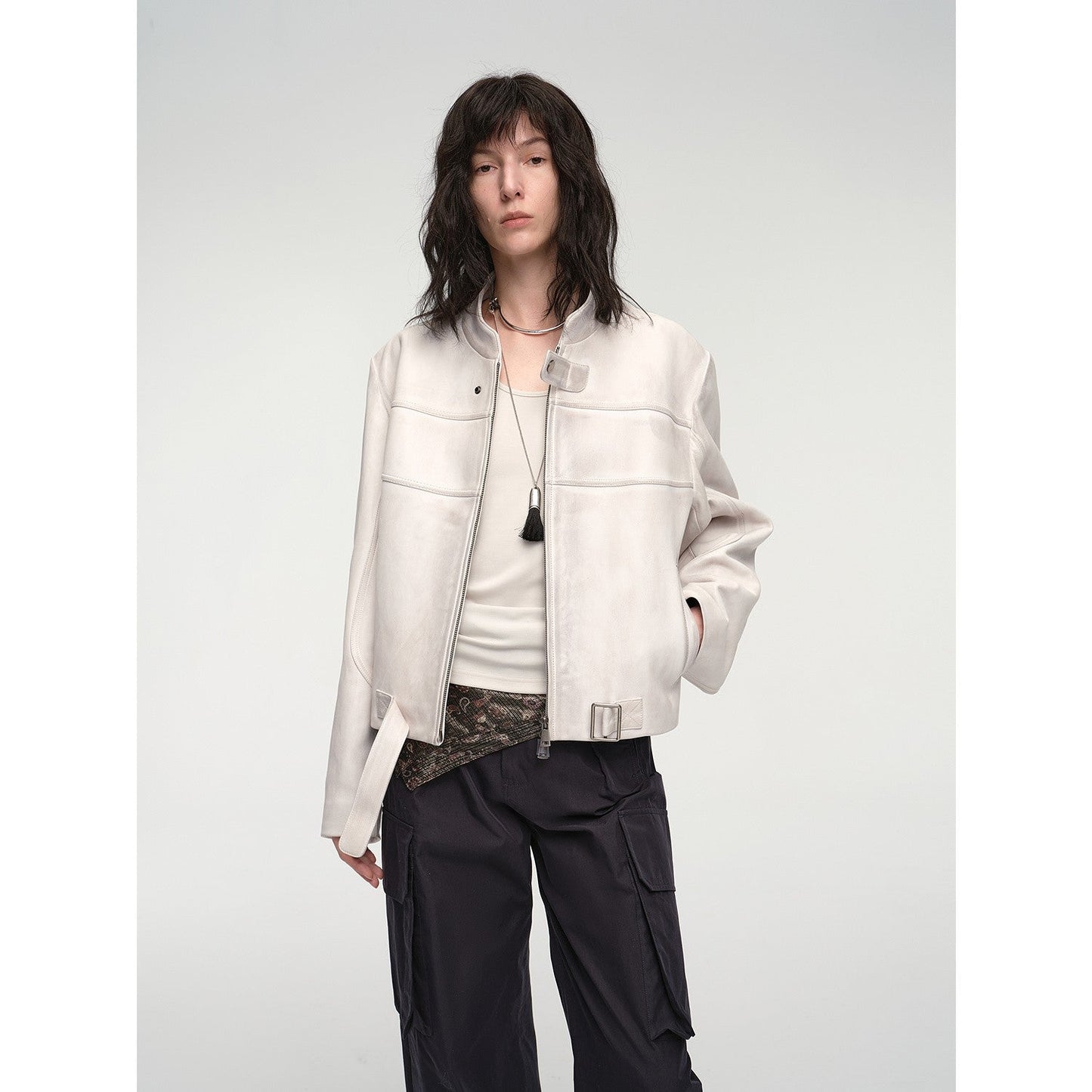 Retro Sheepskin Stand Collar Short Motorcycle Jacket “Caramel Mountain”