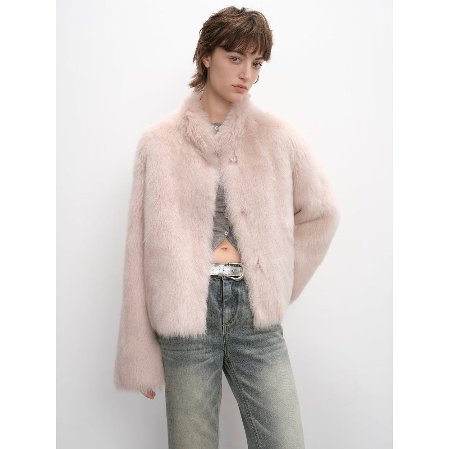 "Healing Eros" Casual Stand-Up Collar Short Tuscan Sheepskin Fur Coat Winter