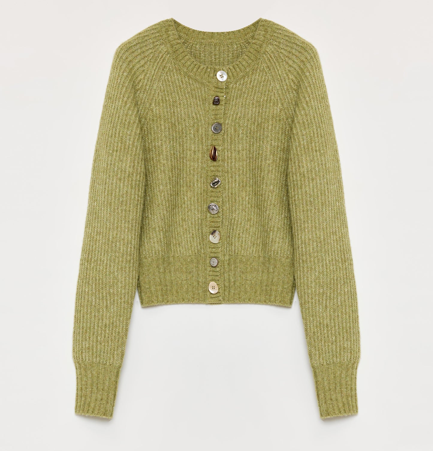 "Hokkaido Weaving Love" Wool Blend Crew Neck Cardigan Top