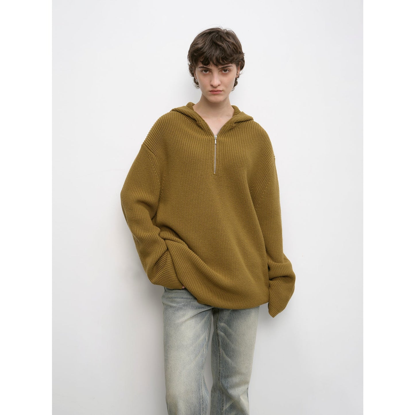 "Autumn Ticket" Simple and Versatile Zhongding 30s Wool Blend Hoodie Zipper Round Neck Sweater