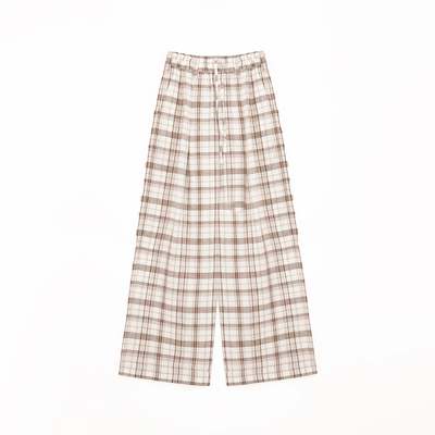 "Plaid Accent" National Style Tencel Acetate Jacquard/Drape Linen Plaid Retro Casual Pants Spring