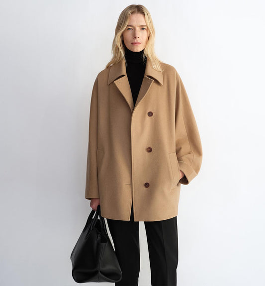 Women's Cashmere Wool Short Coat With Bat Sleeves"Fleeting Memories"