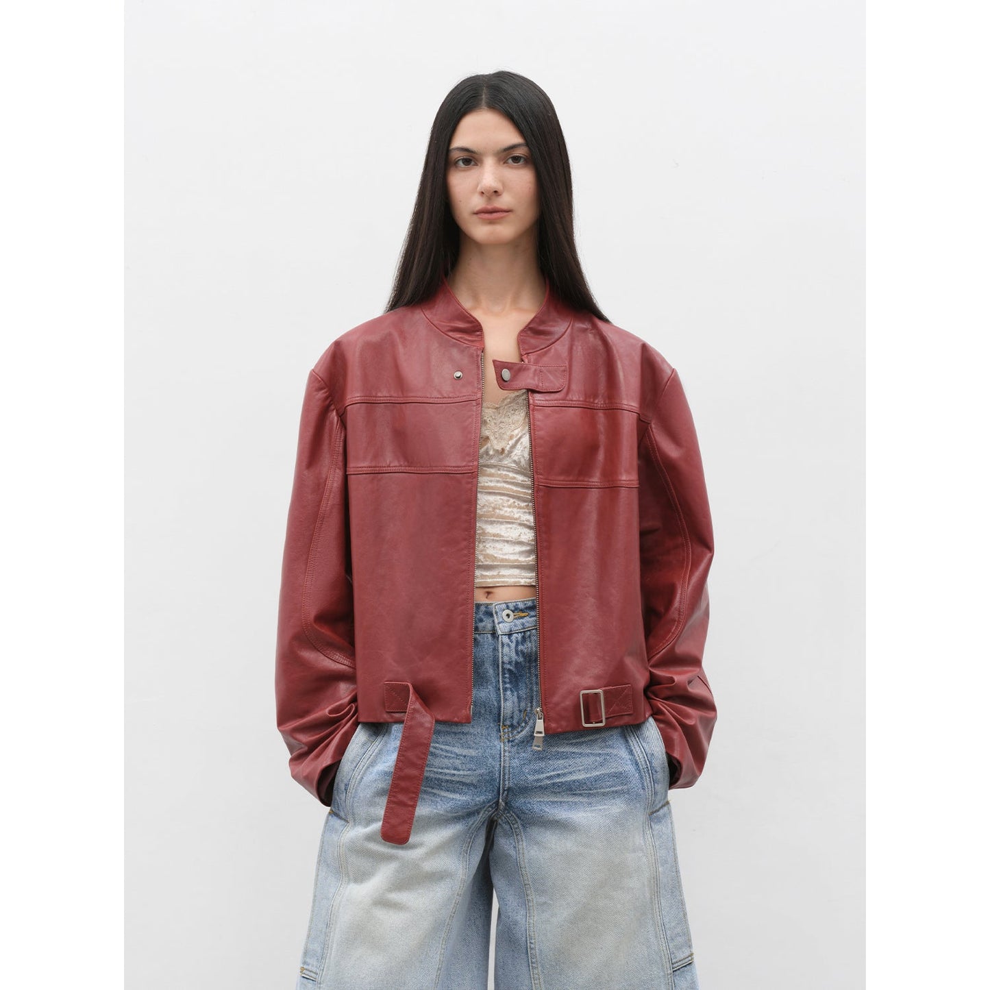 Retro Sheepskin Stand Collar Short Motorcycle Jacket “Caramel Mountain”