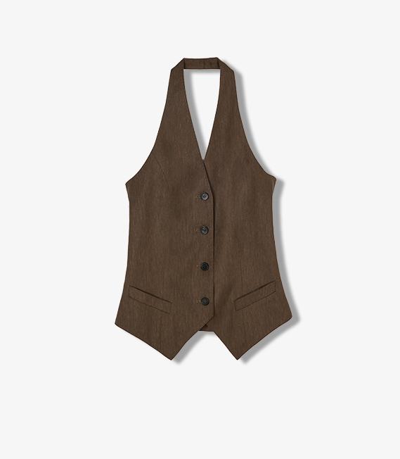 Silk Linen Halterneck Sleeveless Short Vest Women's Top