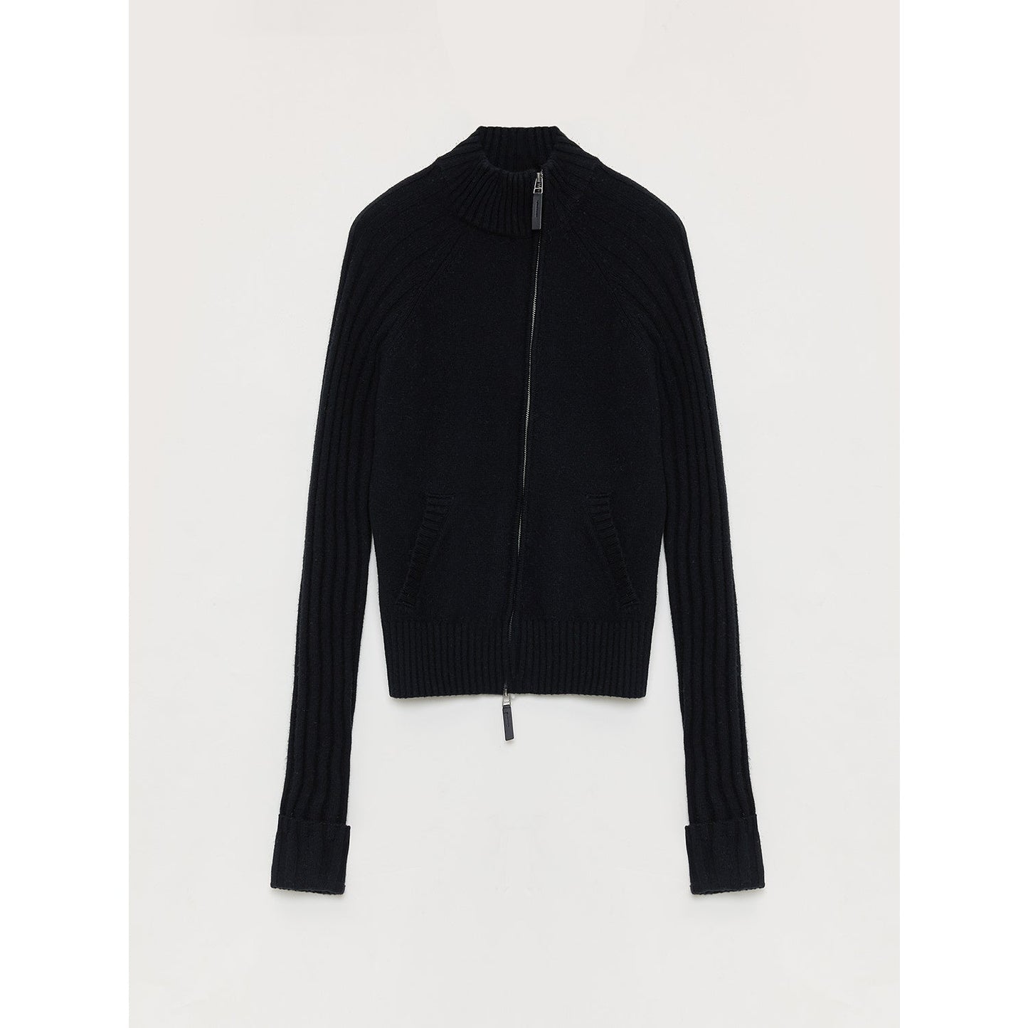 "Senna Melody" Oblique Placket Fine Merino Wool and Cotton Blend Zipper Knitted Cardigan Top for Women