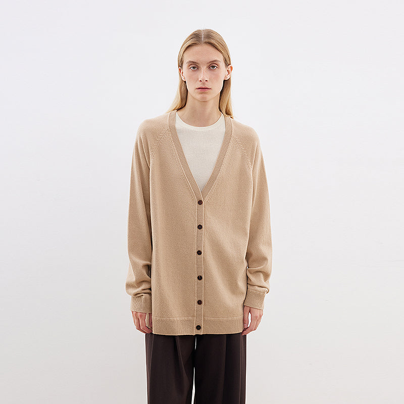 Australian Merino Wool Loose V-Neck Wool Knitted Cardigan