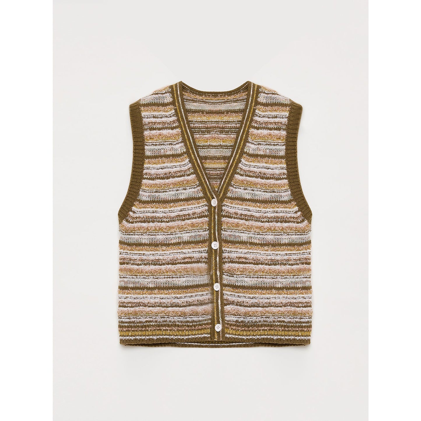 "Nice Weekend" Striped Mixed Woven V-Neck Early Spring Layered Knitted Cardigan Top/Vest